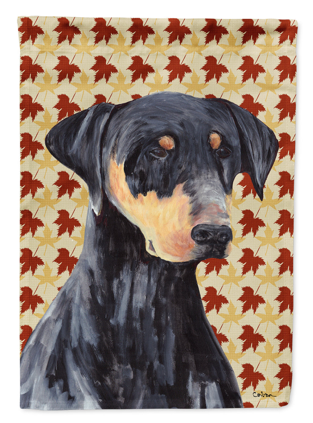 Doberman Fall Leaves Portrait House Flag 28x40 Porch Sleeve Pole Decorative Outside Yard Banner Artwork Wall Hanging, Polyester