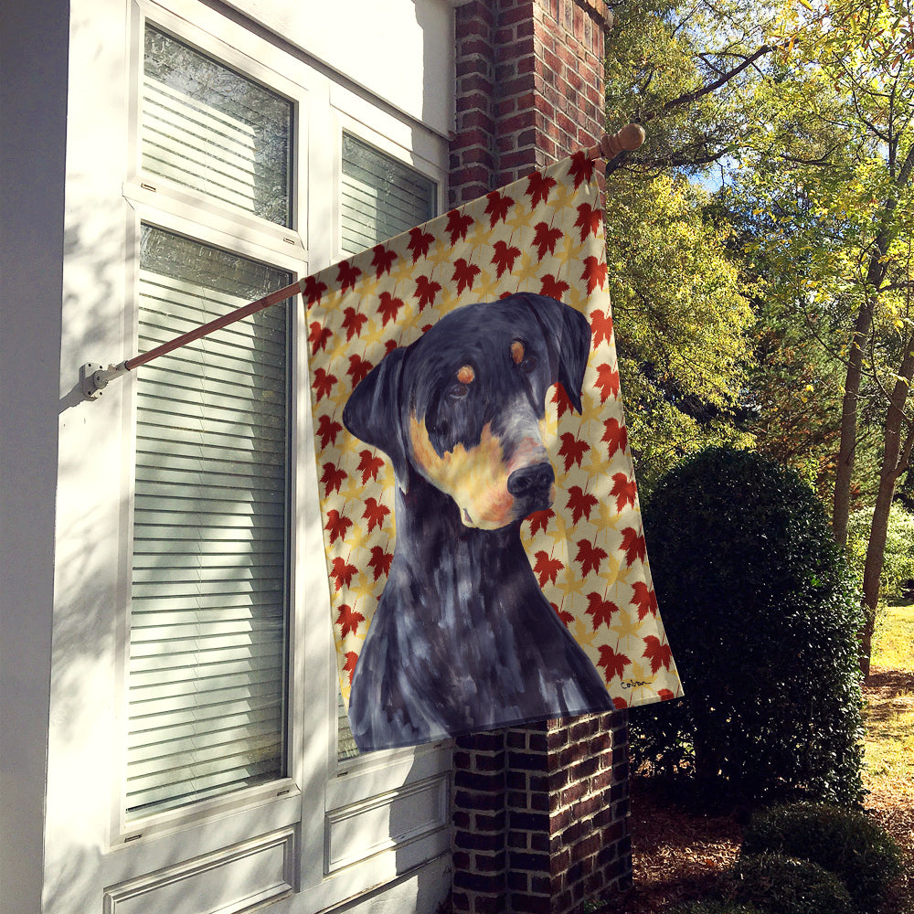 Doberman Fall Leaves Portrait House Flag 28x40 Porch Sleeve Pole Decorative Outside Yard Banner Artwork Wall Hanging, Polyester