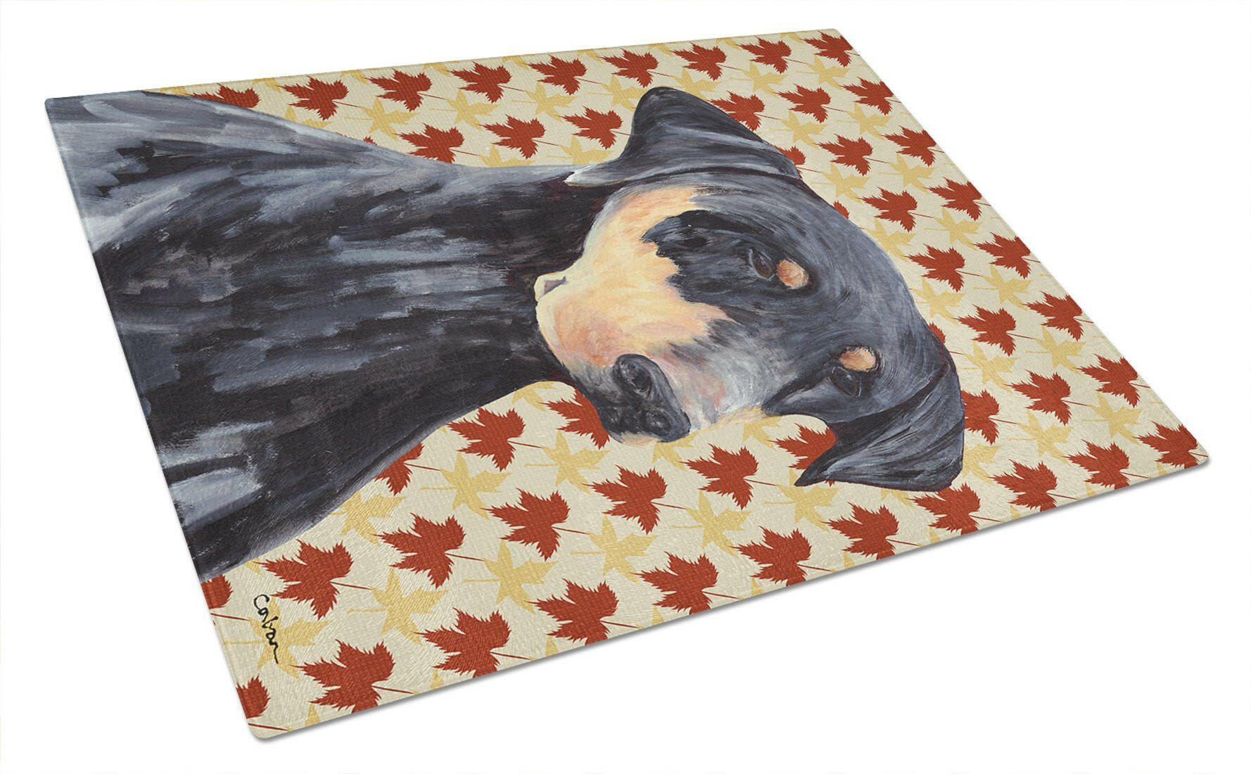 Doberman Fall Leaves Portrait Cutting Board Tempered Glass Kitchen Cutting Surface, Heat Resistant Chopping, Non-Slip Feet, Food Prep & Serving