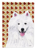 American Eskimo Fall Leaves Portrait House Flag 28x40 Porch Sleeve Pole Decorative Outside Yard Banner Artwork Wall Hanging, Polyester