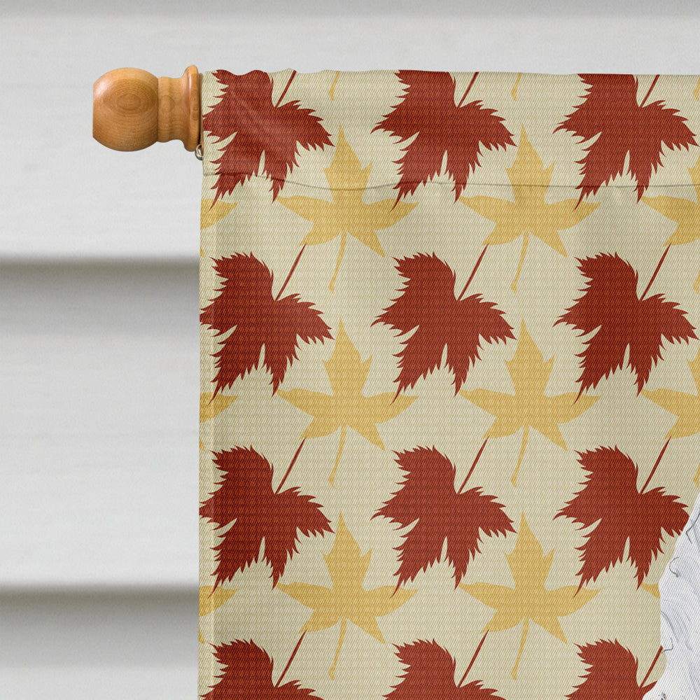 American Eskimo Fall Leaves Portrait House Flag 28x40 Porch Sleeve Pole Decorative Outside Yard Banner Artwork Wall Hanging, Polyester