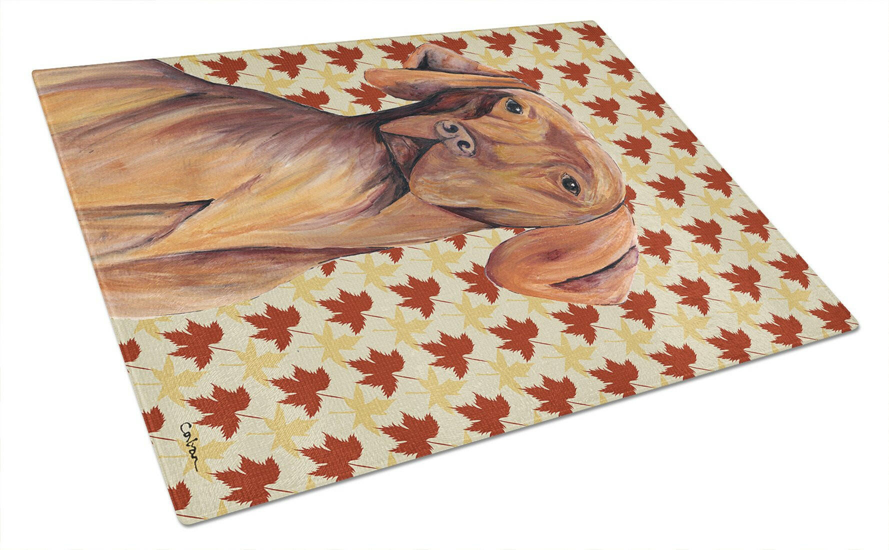 Vizsla Fall Leaves Portrait Cutting Board Tempered Glass Kitchen Cutting Surface, Heat Resistant Chopping, Non-Slip Feet, Food Prep & Serving