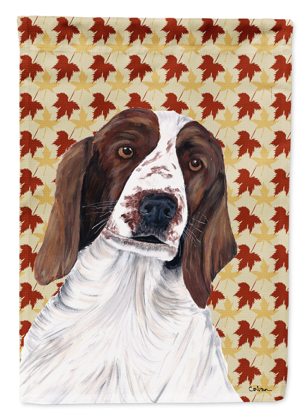 Welsh Springer Spaniel Fall Leaves Portrait House Flag 28x40 Porch Sleeve Pole Decorative Outside Yard Banner Artwork Wall Hanging, Polyester