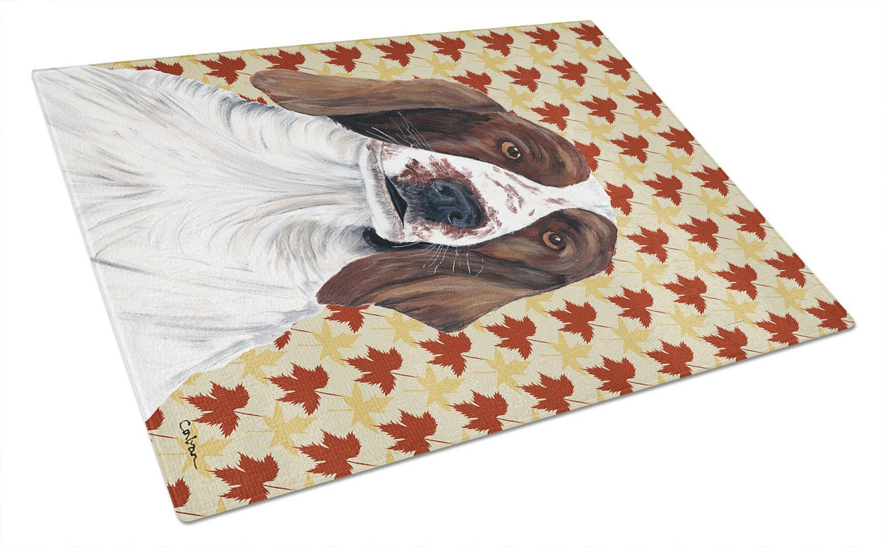Welsh Springer Spaniel Fall Leaves Portrait Cutting Board Tempered Glass Kitchen Cutting Surface, Heat Resistant Chopping, Non-Slip Feet, Food Prep & Serving