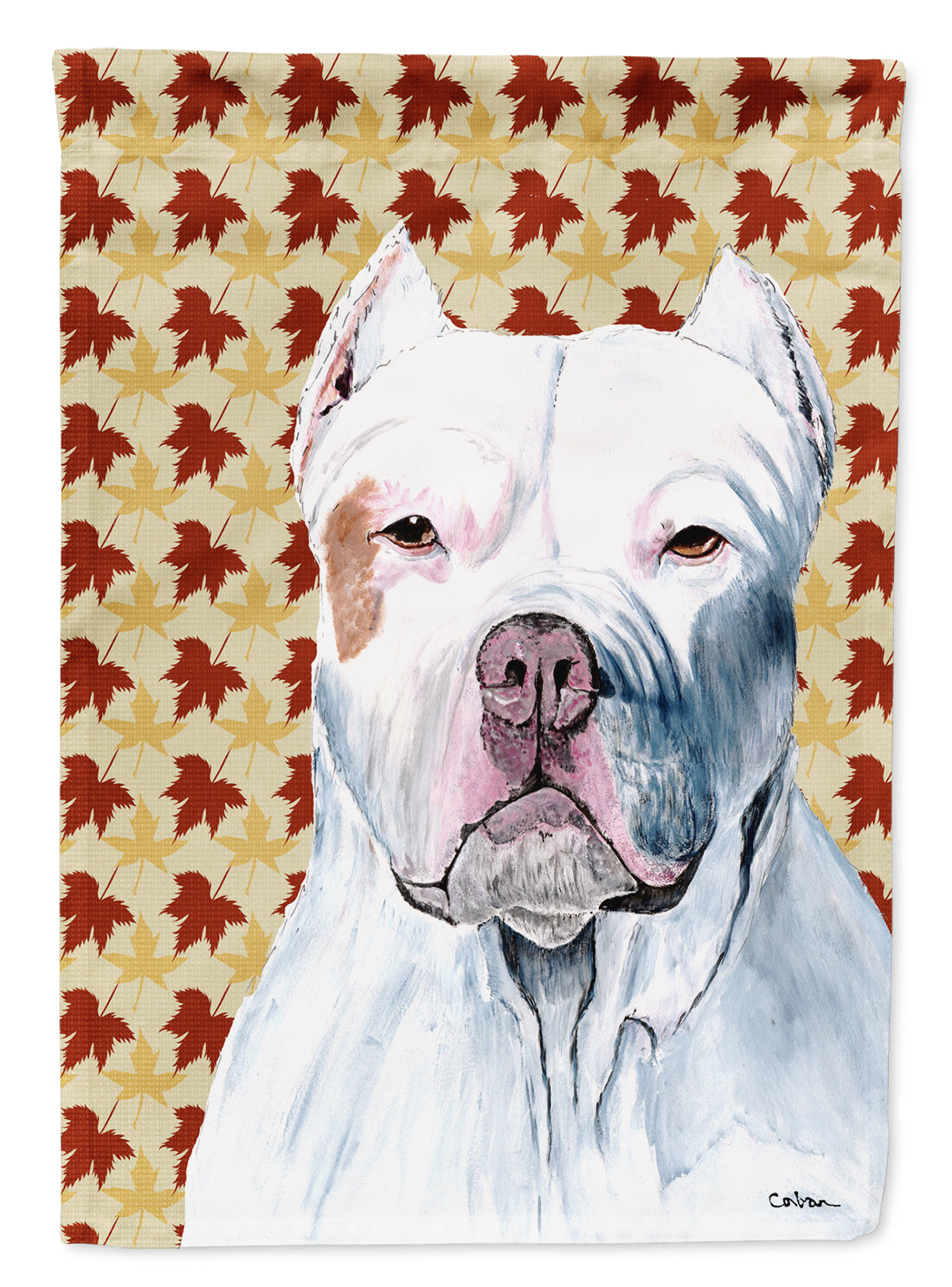 Pit Bull Fall Leaves Portrait House Flag 28x40 Porch Sleeve Pole Decorative Outside Yard Banner Artwork Wall Hanging, Polyester