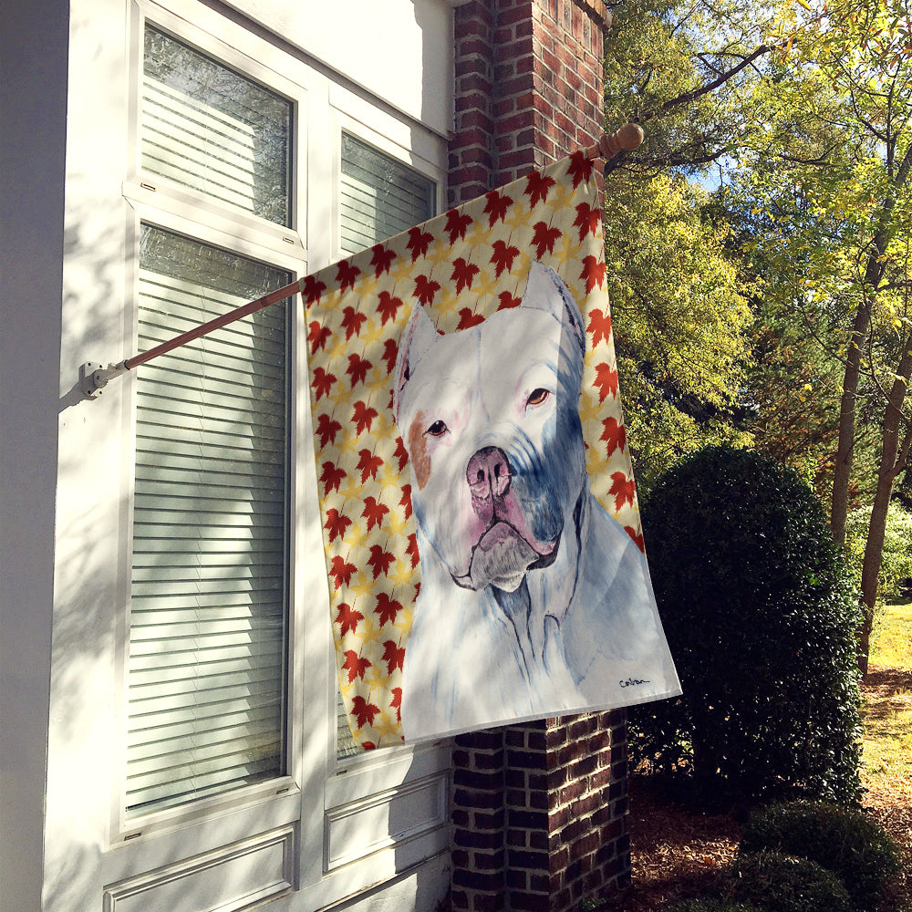 Pit Bull Fall Leaves Portrait House Flag 28x40 Porch Sleeve Pole Decorative Outside Yard Banner Artwork Wall Hanging, Polyester