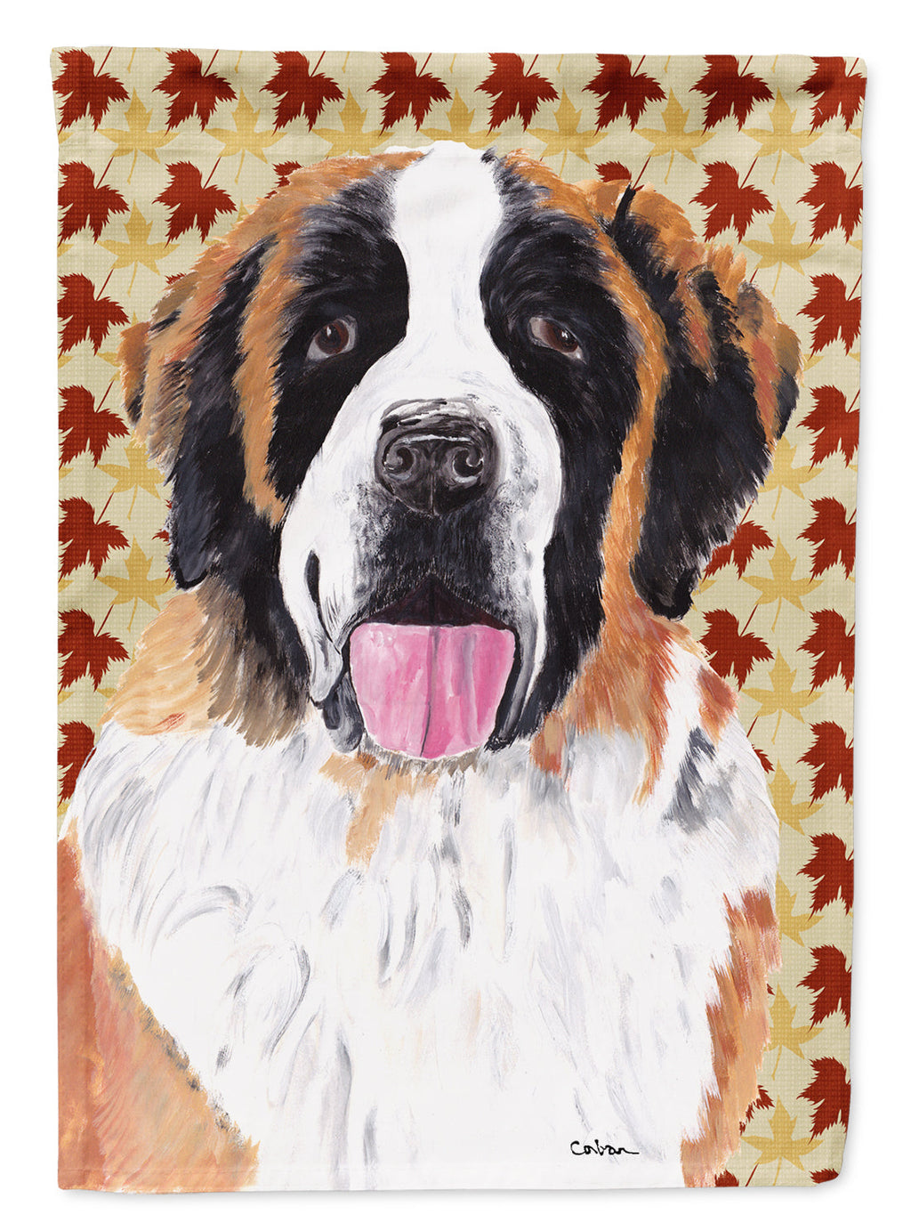 Saint Bernard Fall Leaves Portrait House Flag 28x40 Porch Sleeve Pole Decorative Outside Yard Banner Artwork Wall Hanging, Polyester