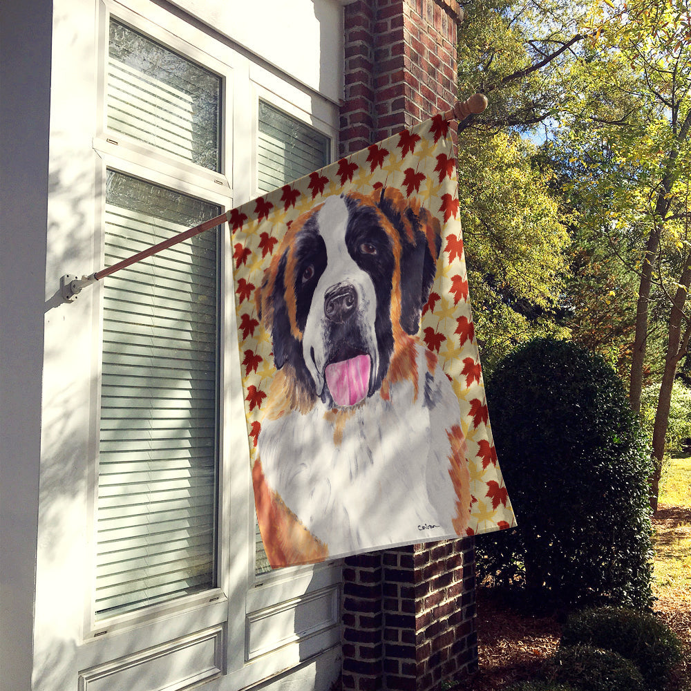 Saint Bernard Fall Leaves Portrait House Flag 28x40 Porch Sleeve Pole Decorative Outside Yard Banner Artwork Wall Hanging, Polyester