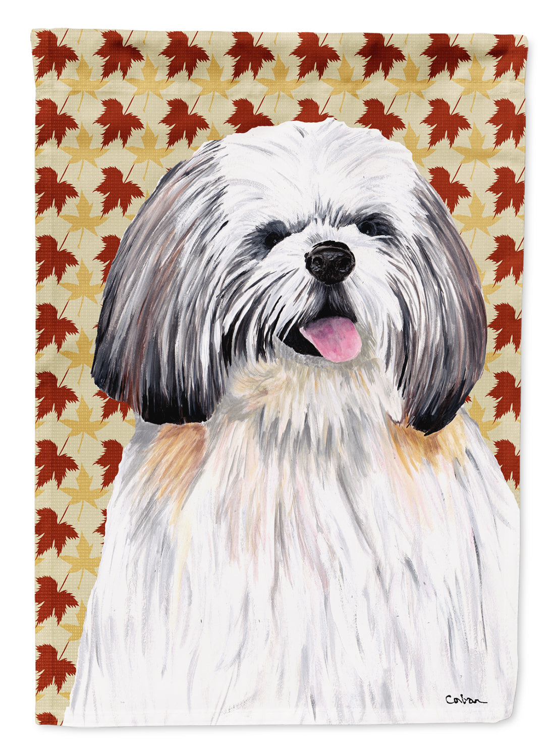 Shih Tzu Fall Leaves Portrait House Flag 28x40 Porch Sleeve Pole Decorative Outside Yard Banner Artwork Wall Hanging, Polyester