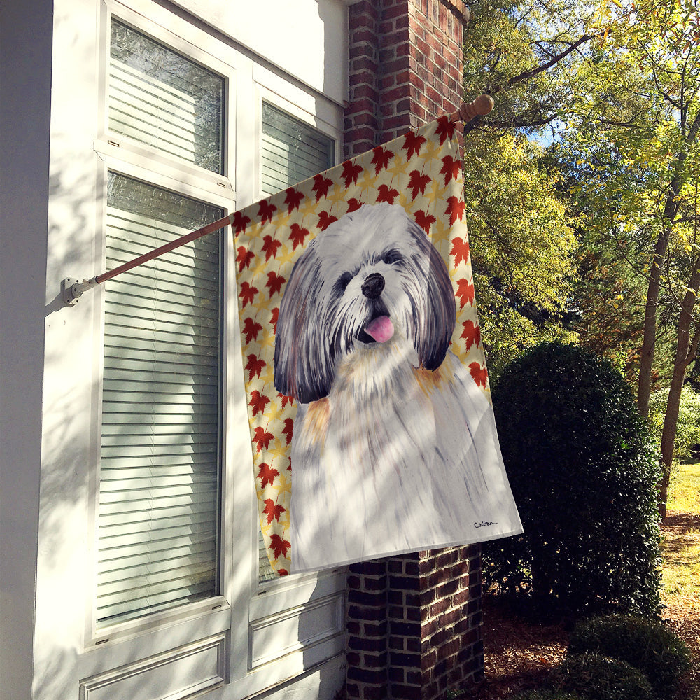 Shih Tzu Fall Leaves Portrait House Flag 28x40 Porch Sleeve Pole Decorative Outside Yard Banner Artwork Wall Hanging, Polyester