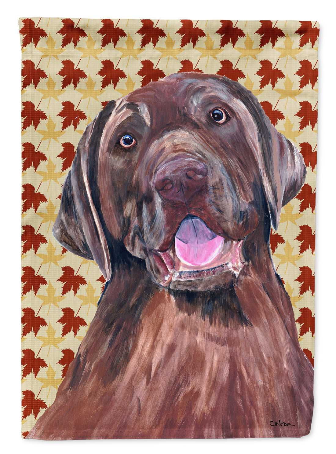 Labrador Chocolate Fall Leaves Portrait House Flag 28x40 Porch Sleeve Pole Decorative Outside Yard Banner Artwork Wall Hanging, Polyester
