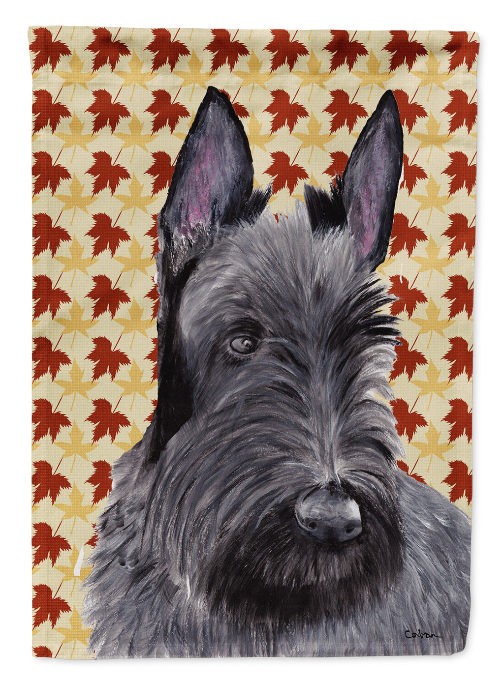 Scottish Terrier Fall Leaves Portrait House Flag 28x40 Porch Sleeve Pole Decorative Outside Yard Banner Artwork Wall Hanging, Polyester