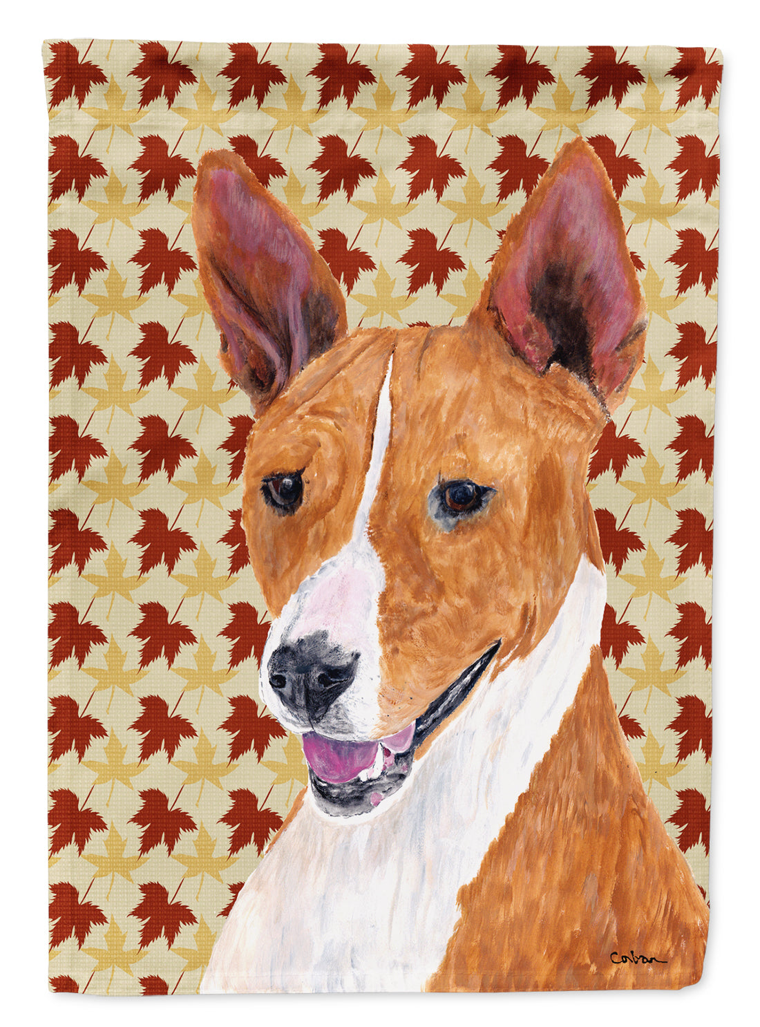 Basenji Fall Leaves Portrait House Flag 28x40 Porch Sleeve Pole Decorative Outside Yard Banner Artwork Wall Hanging, Polyester