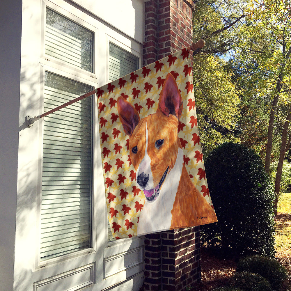 Basenji Fall Leaves Portrait House Flag 28x40 Porch Sleeve Pole Decorative Outside Yard Banner Artwork Wall Hanging, Polyester