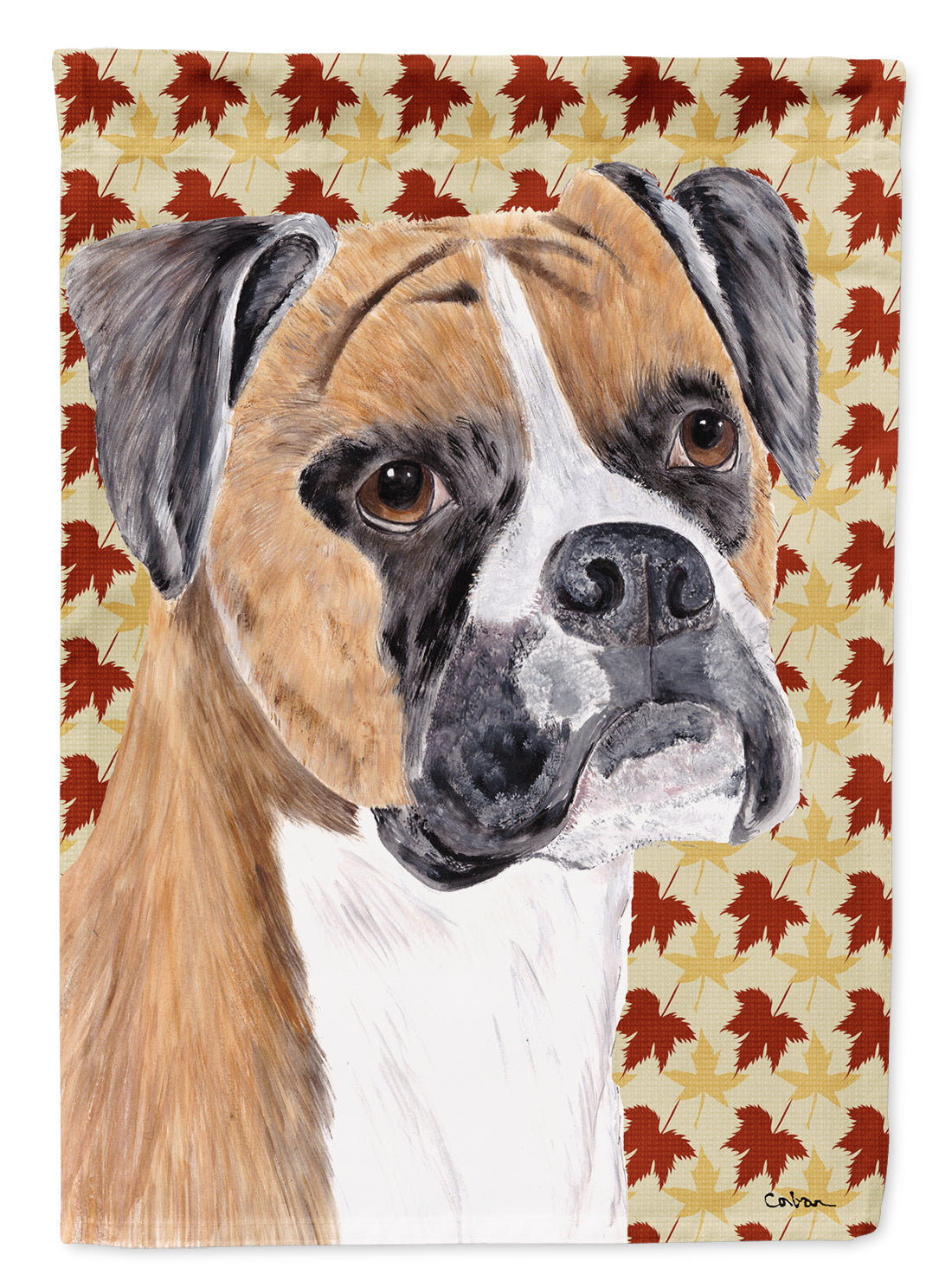 Boxer Fall Leaves Portrait House Flag 28x40 Porch Sleeve Pole Decorative Outside Yard Banner Artwork Wall Hanging, Polyester