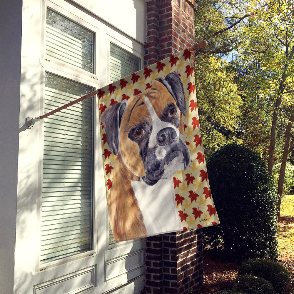 Boxer Fall Leaves Portrait House Flag 28x40 Porch Sleeve Pole Decorative Outside Yard Banner Artwork Wall Hanging, Polyester
