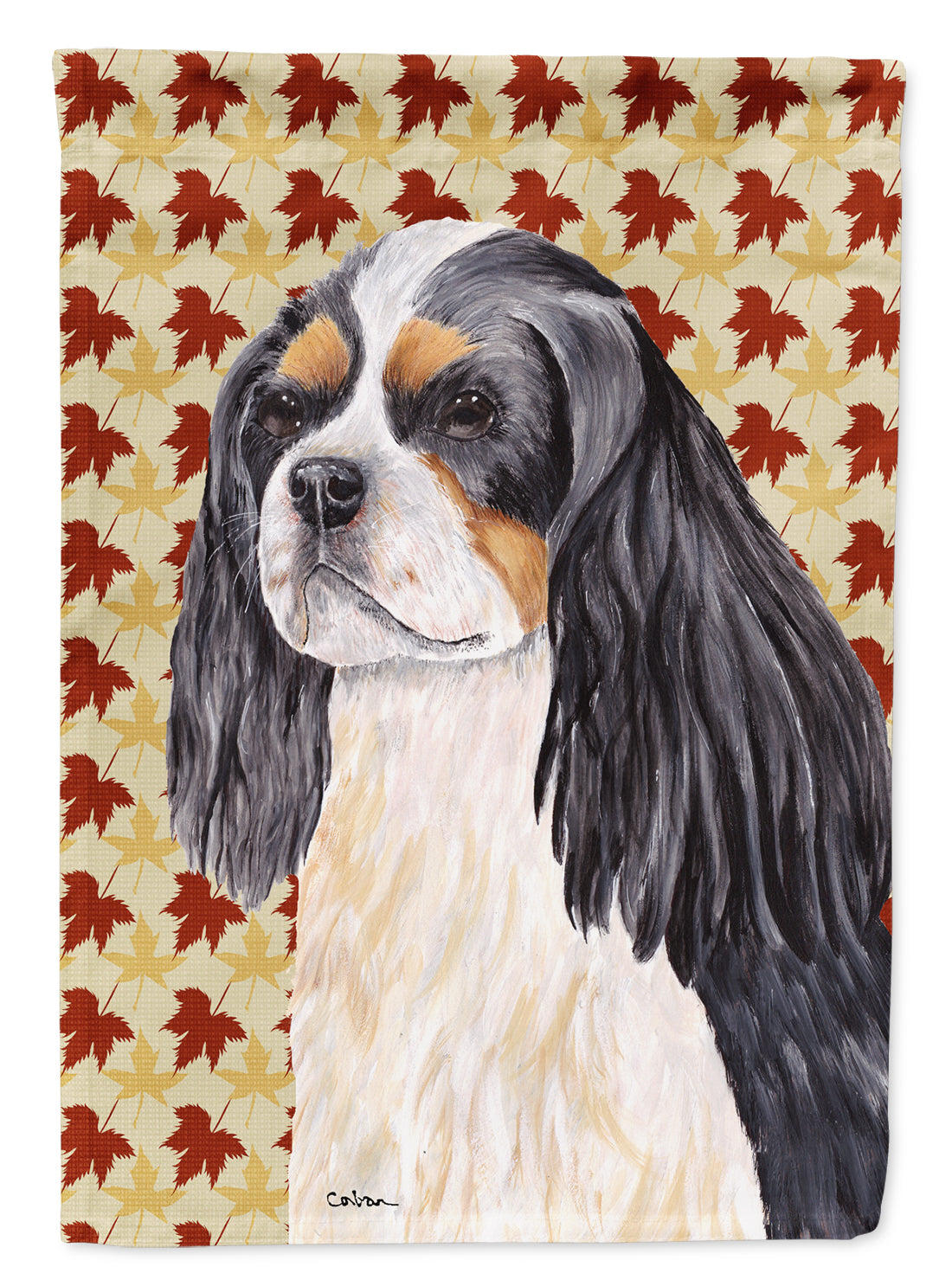 Cavalier Spaniel Fall Leaves Portrait House Flag 28x40 Porch Sleeve Pole Decorative Outside Yard Banner Artwork Wall Hanging, Polyester