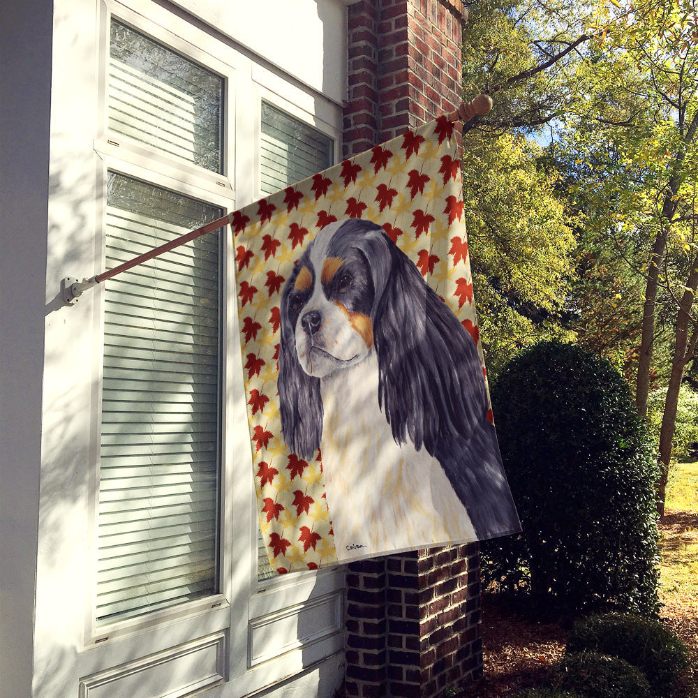 Cavalier Spaniel Fall Leaves Portrait House Flag 28x40 Porch Sleeve Pole Decorative Outside Yard Banner Artwork Wall Hanging, Polyester