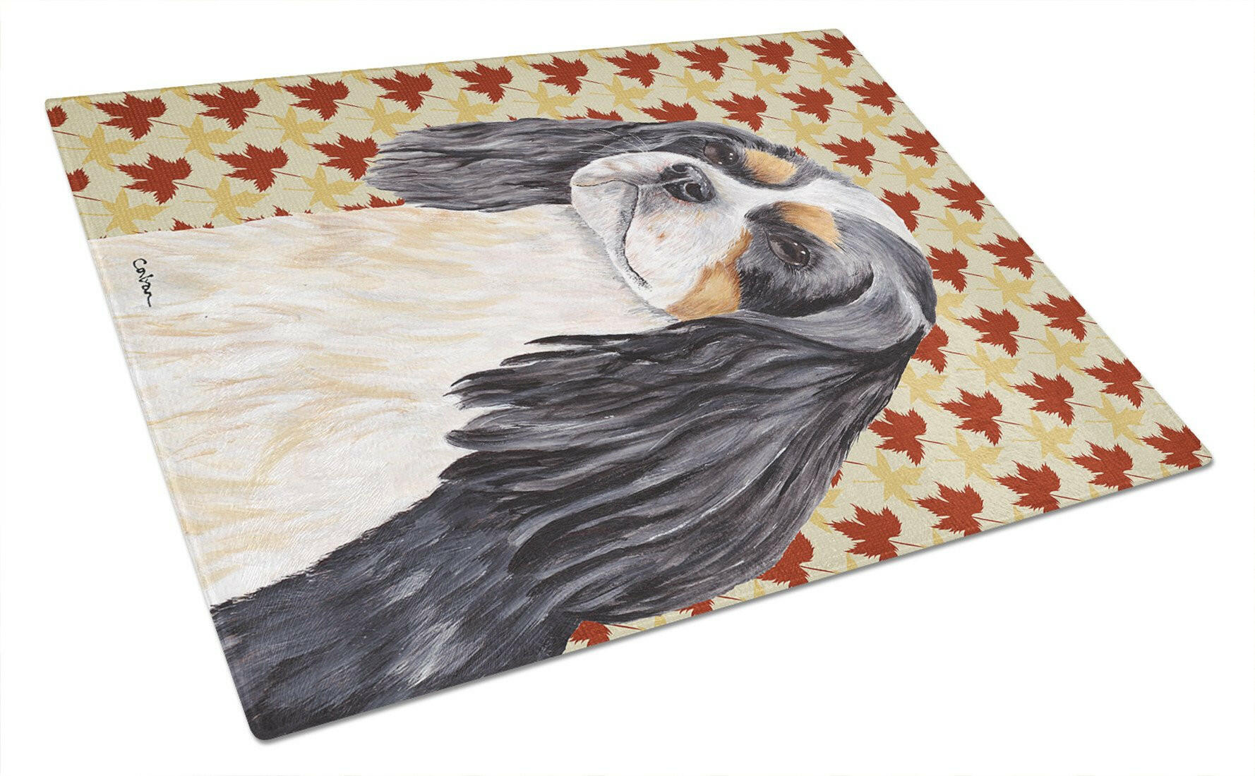 Cavalier Spaniel Fall Leaves Portrait Cutting Board Tempered Glass Kitchen Cutting Surface, Heat Resistant Chopping, Non-Slip Feet, Food Prep & Serving