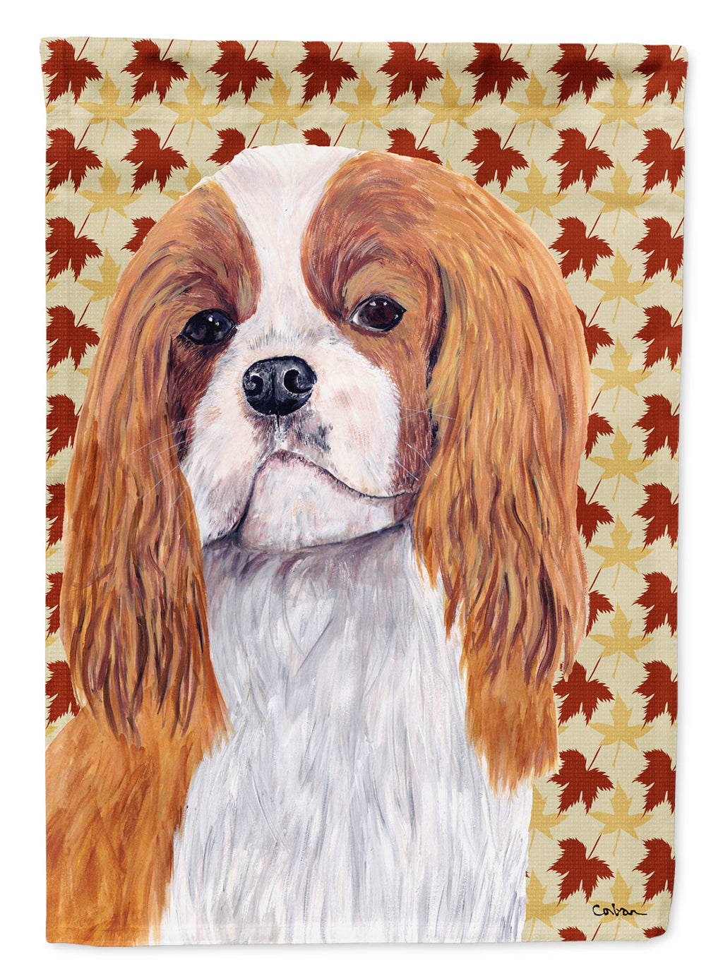 Cavalier Spaniel Fall Leaves Portrait House Flag 28x40 Porch Sleeve Pole Decorative Outside Yard Banner Artwork Wall Hanging, Polyester