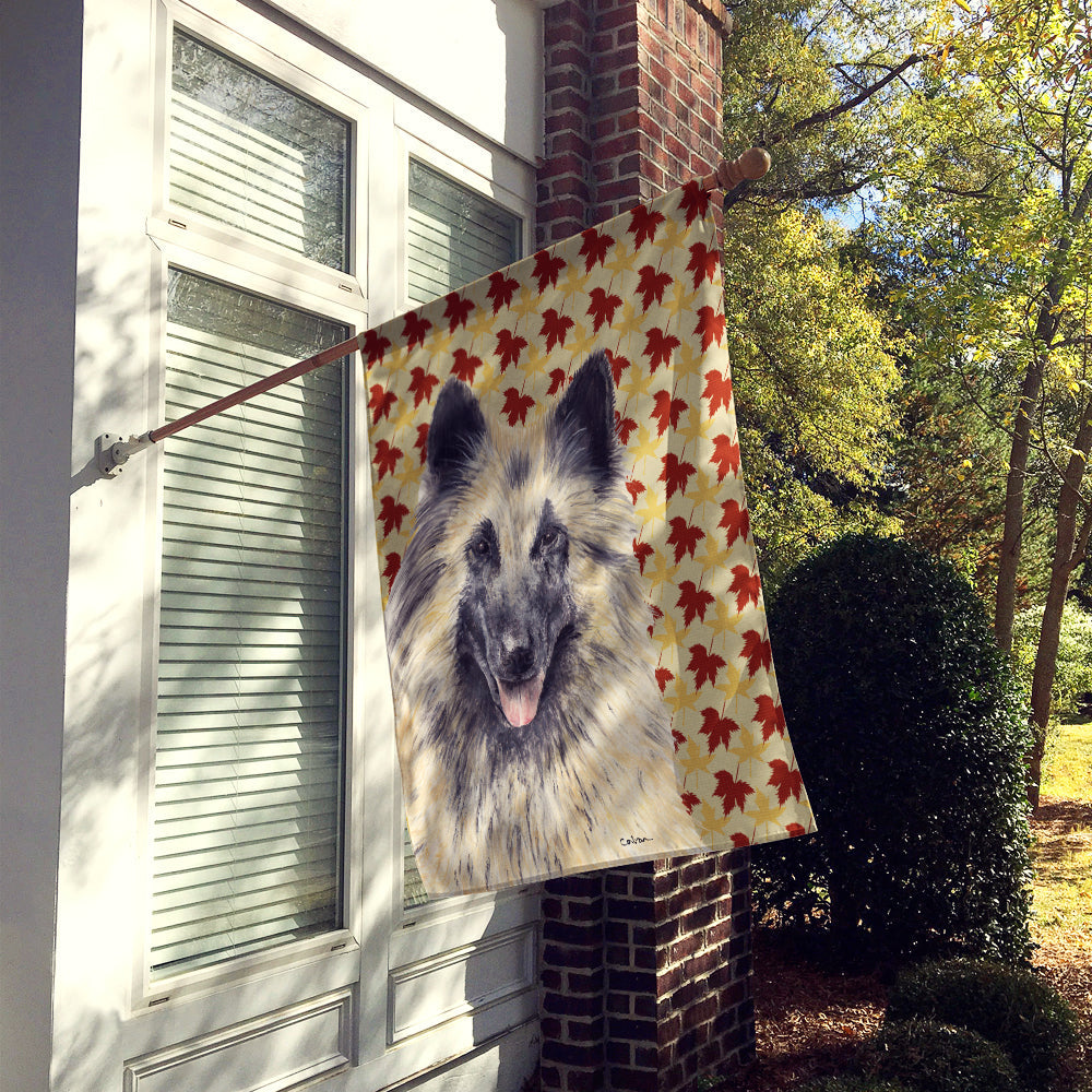 Belgian Tervuren Fall Leaves Portrait House Flag 28x40 Porch Sleeve Pole Decorative Outside Yard Banner Artwork Wall Hanging, Polyester