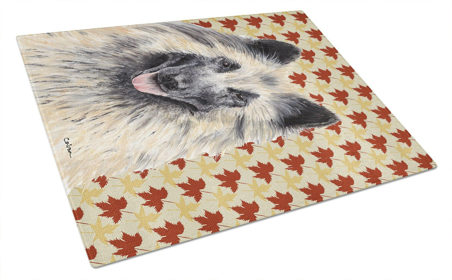 Belgian Tervuren Fall Leaves Portrait Cutting Board Tempered Glass Kitchen Cutting Surface, Heat Resistant Chopping, Non-Slip Feet, Food Prep & Serving