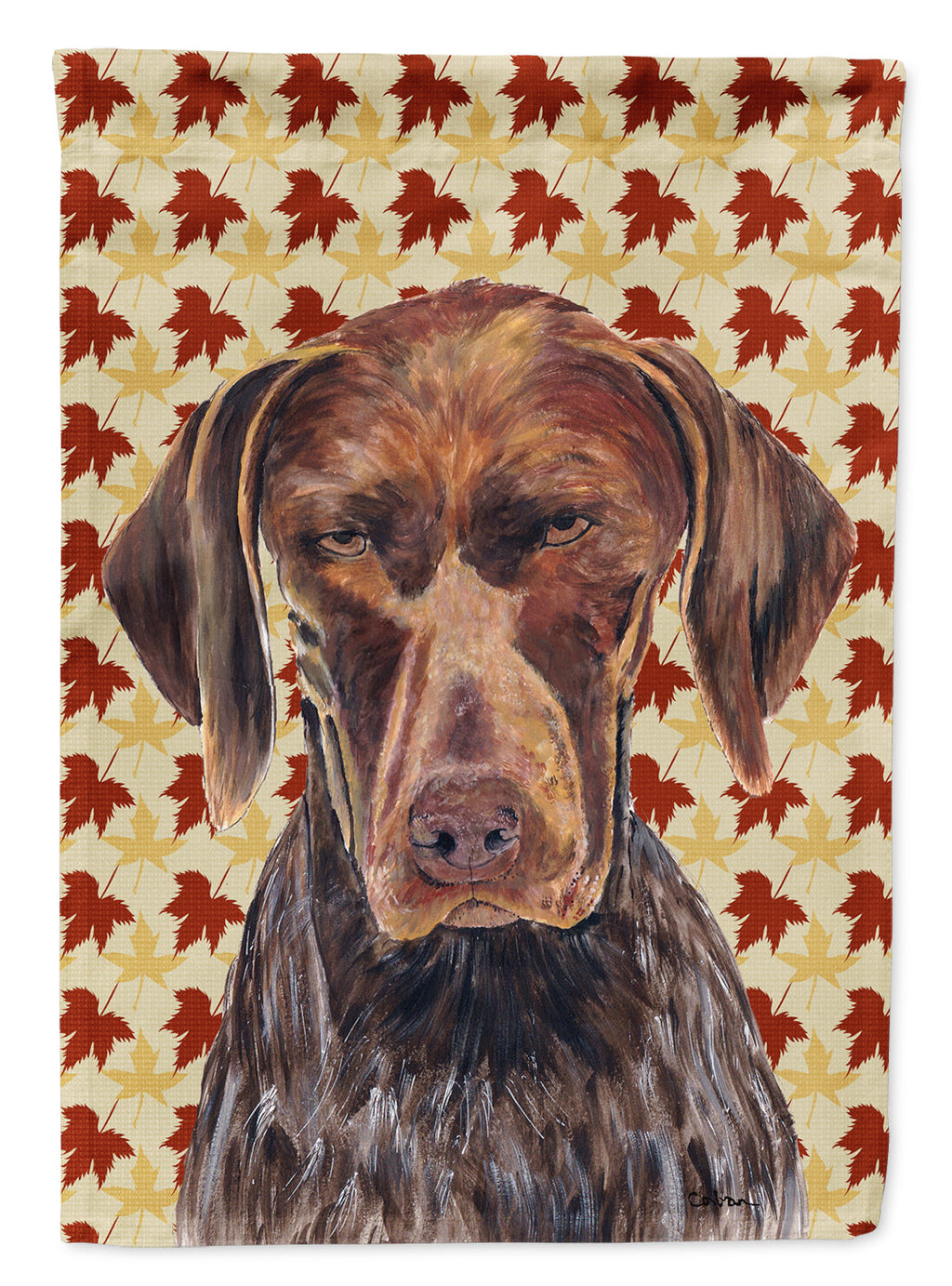 German Shorthaired Pointer Fall Leaves Portrait House Flag 28x40 Porch Sleeve Pole Decorative Outside Yard Banner Artwork Wall Hanging, Polyester