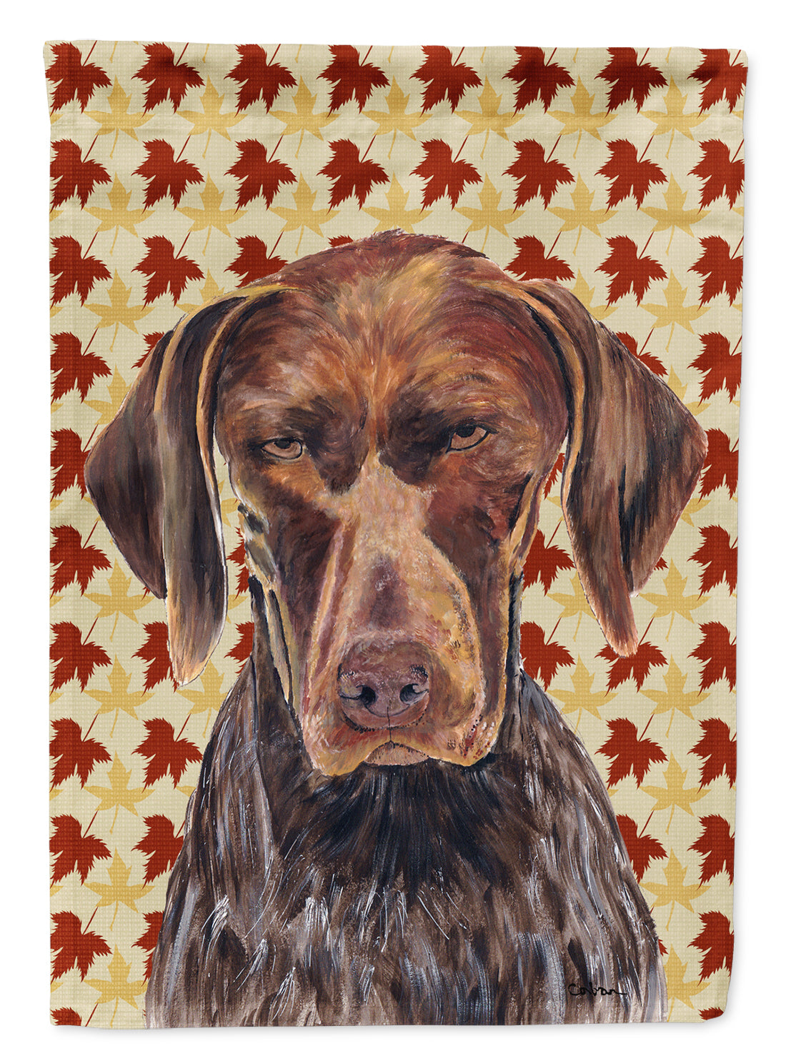 German Shorthaired Pointer Fall Leaves Portrait House Flag 28x40 Porch Sleeve Pole Decorative Outside Yard Banner Artwork Wall Hanging, Polyester
