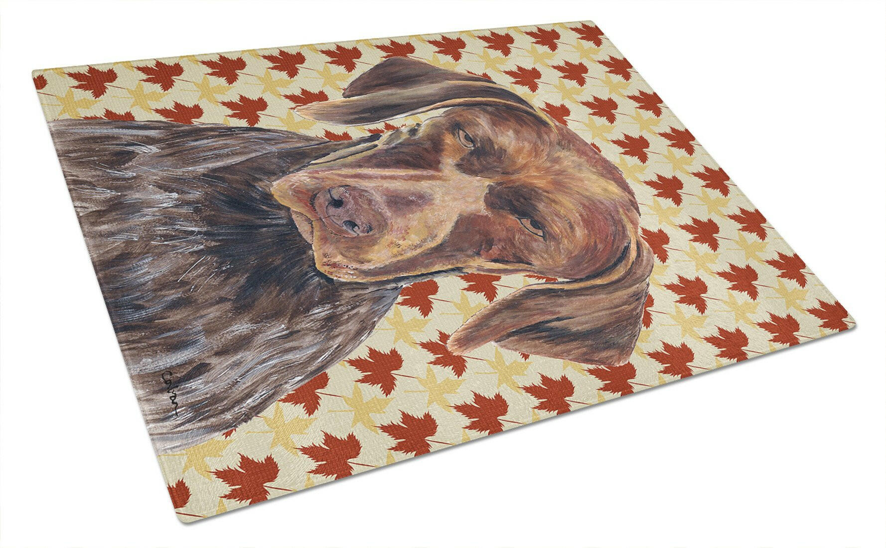 German Shorthaired Pointer Fall Leaves Portrait Cutting Board Tempered Glass Kitchen Cutting Surface, Heat Resistant Chopping, Non-Slip Feet, Food Prep & Serving