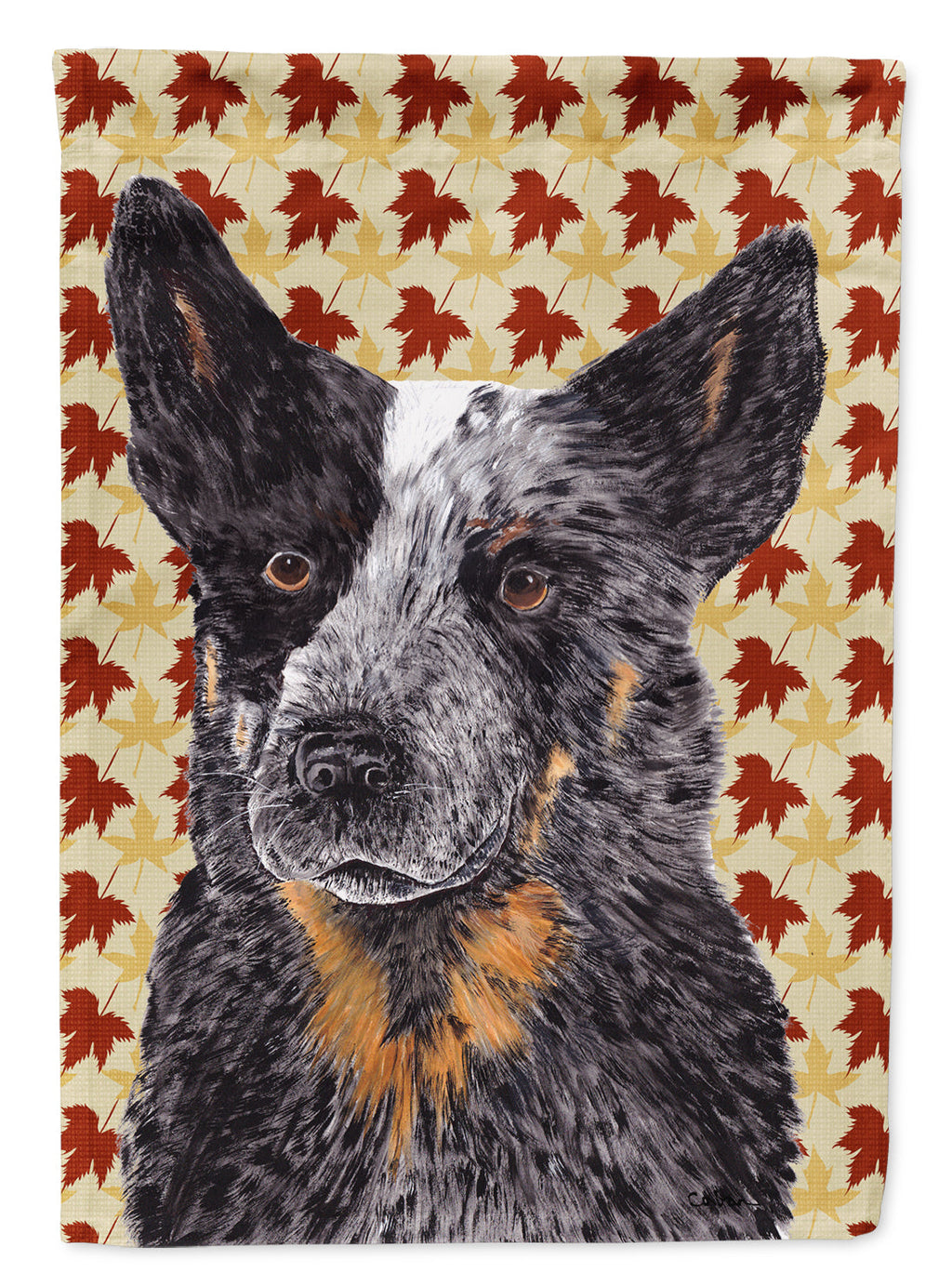 Australian Cattle Dog Fall Leaves Portrait House Flag 28x40 Porch Sleeve Pole Decorative Outside Yard Banner Artwork Wall Hanging, Polyester