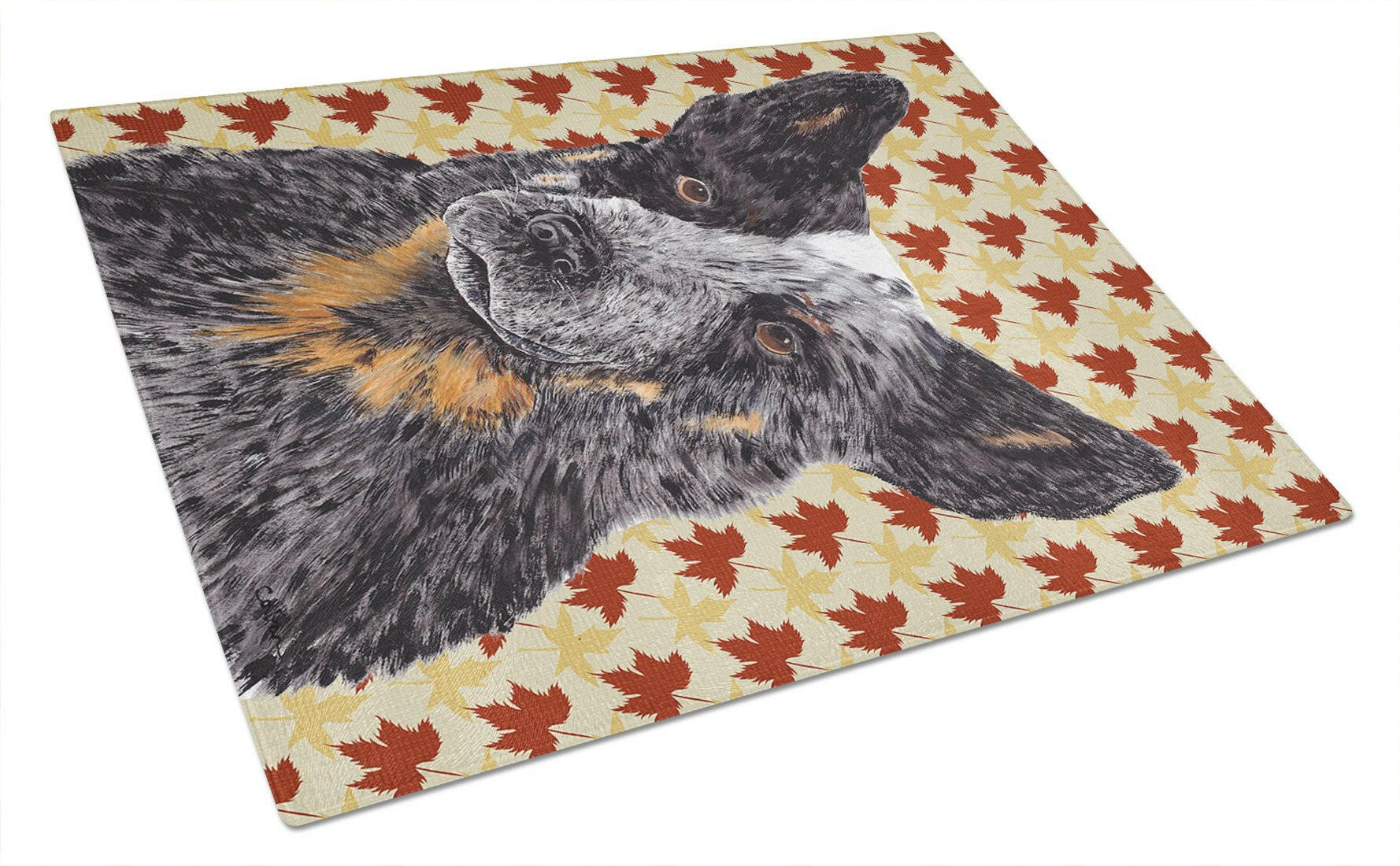 Australian Cattle Dog Fall Leaves Portrait Cutting Board Tempered Glass Kitchen Cutting Surface, Heat Resistant Chopping, Non-Slip Feet, Food Prep & Serving