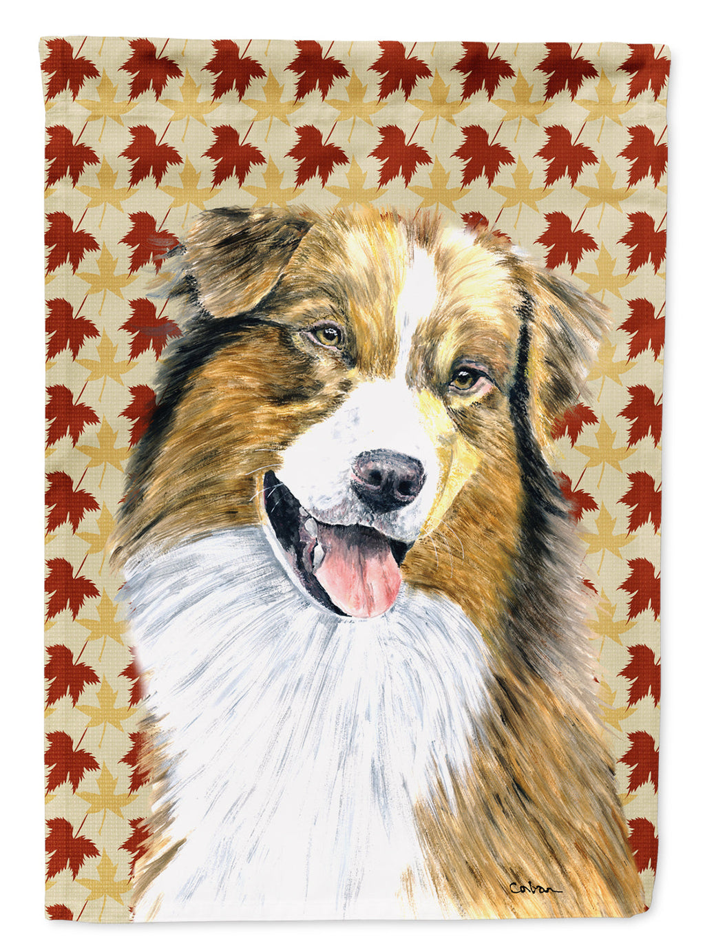 Australian Shepherd Fall Leaves Portrait House Flag 28x40 Porch Sleeve Pole Decorative Outside Yard Banner Artwork Wall Hanging, Polyester