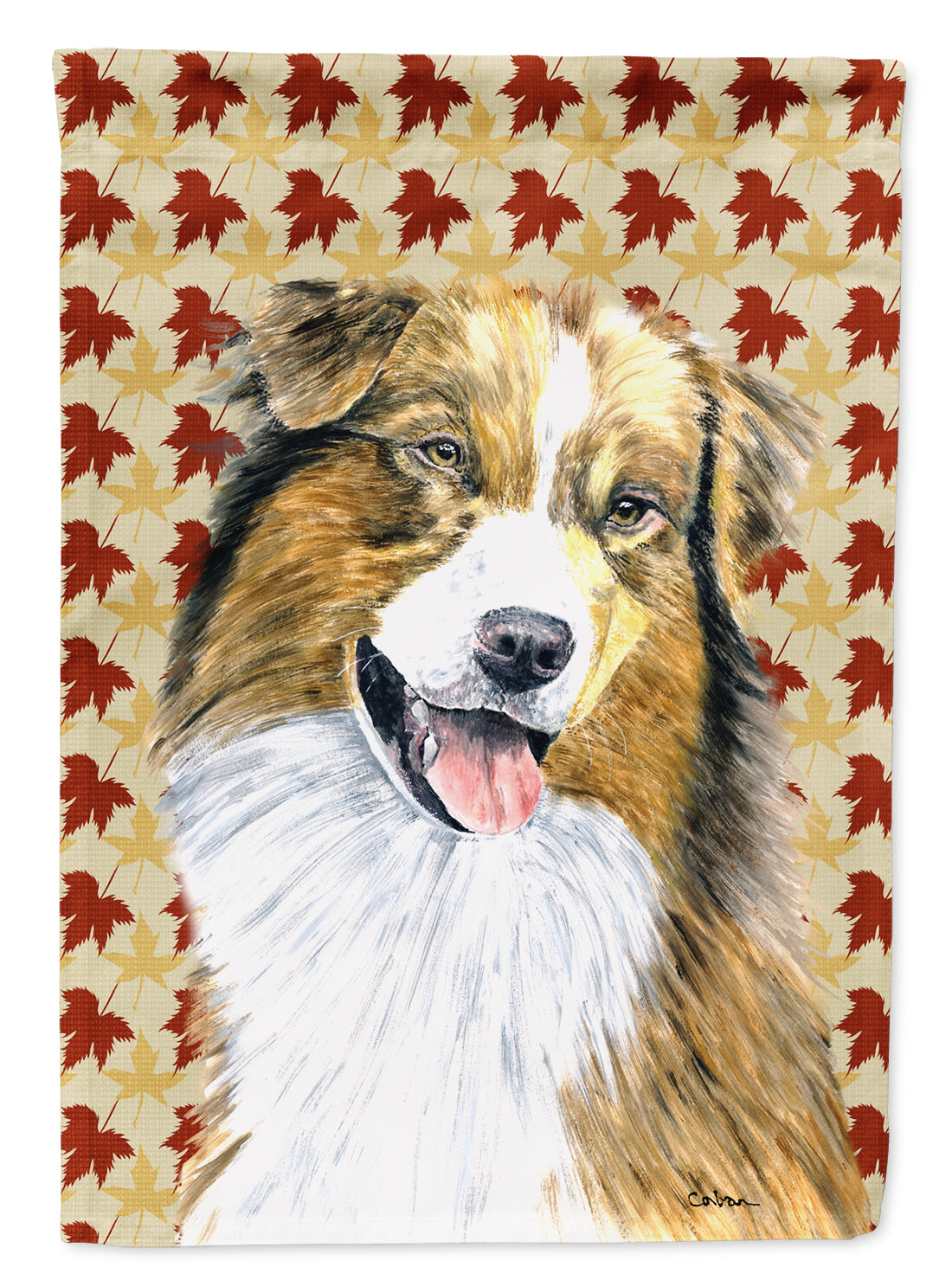 Australian Shepherd Fall Leaves Portrait House Flag 28x40 Porch Sleeve Pole Decorative Outside Yard Banner Artwork Wall Hanging, Polyester