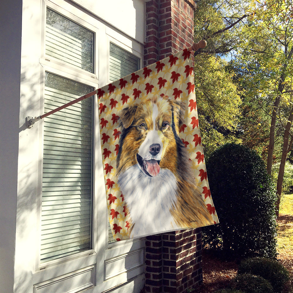 Australian Shepherd Fall Leaves Portrait House Flag 28x40 Porch Sleeve Pole Decorative Outside Yard Banner Artwork Wall Hanging, Polyester