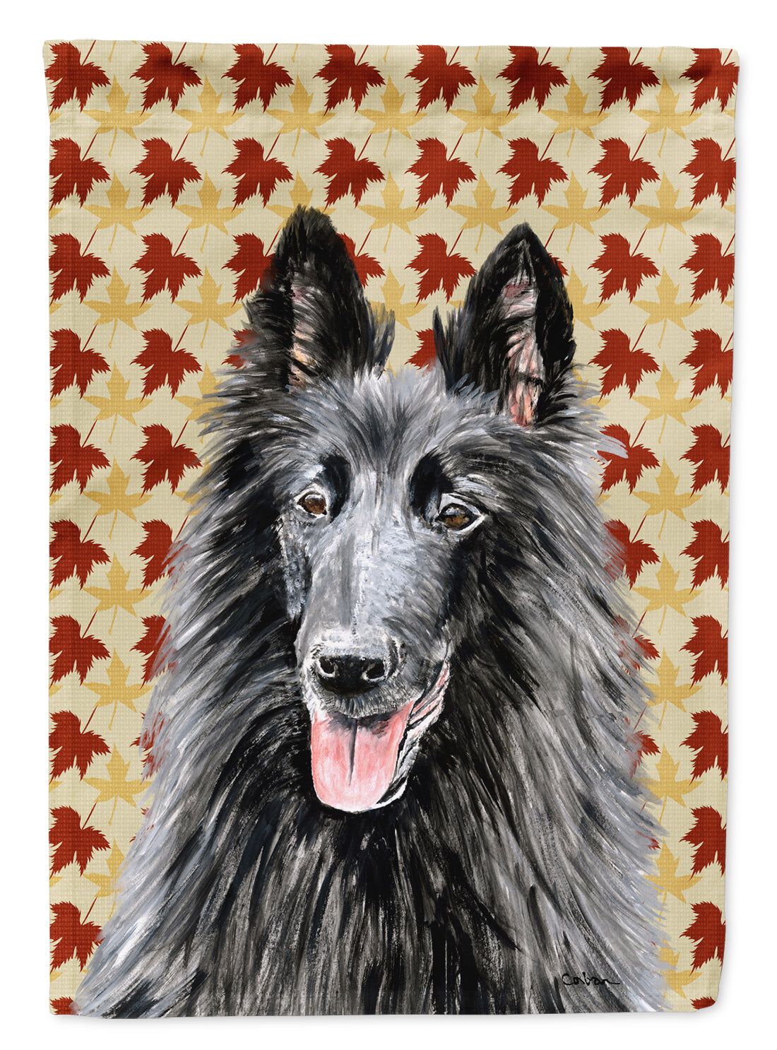 Belgian Sheepdog Fall Leaves Portrait House Flag 28x40 Porch Sleeve Pole Decorative Outside Yard Banner Artwork Wall Hanging, Polyester