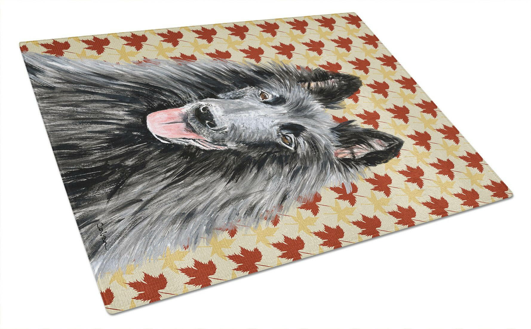 Belgian Sheepdog Fall Leaves Portrait Cutting Board Tempered Glass Kitchen Cutting Surface, Heat Resistant Chopping, Non-Slip Feet, Food Prep & Serving