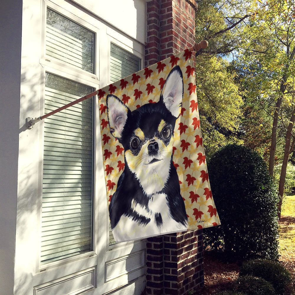 Chihuahua Fall Leaves Portrait House Flag 28x40 Porch Sleeve Pole Decorative Outside Yard Banner Artwork Wall Hanging, Polyester