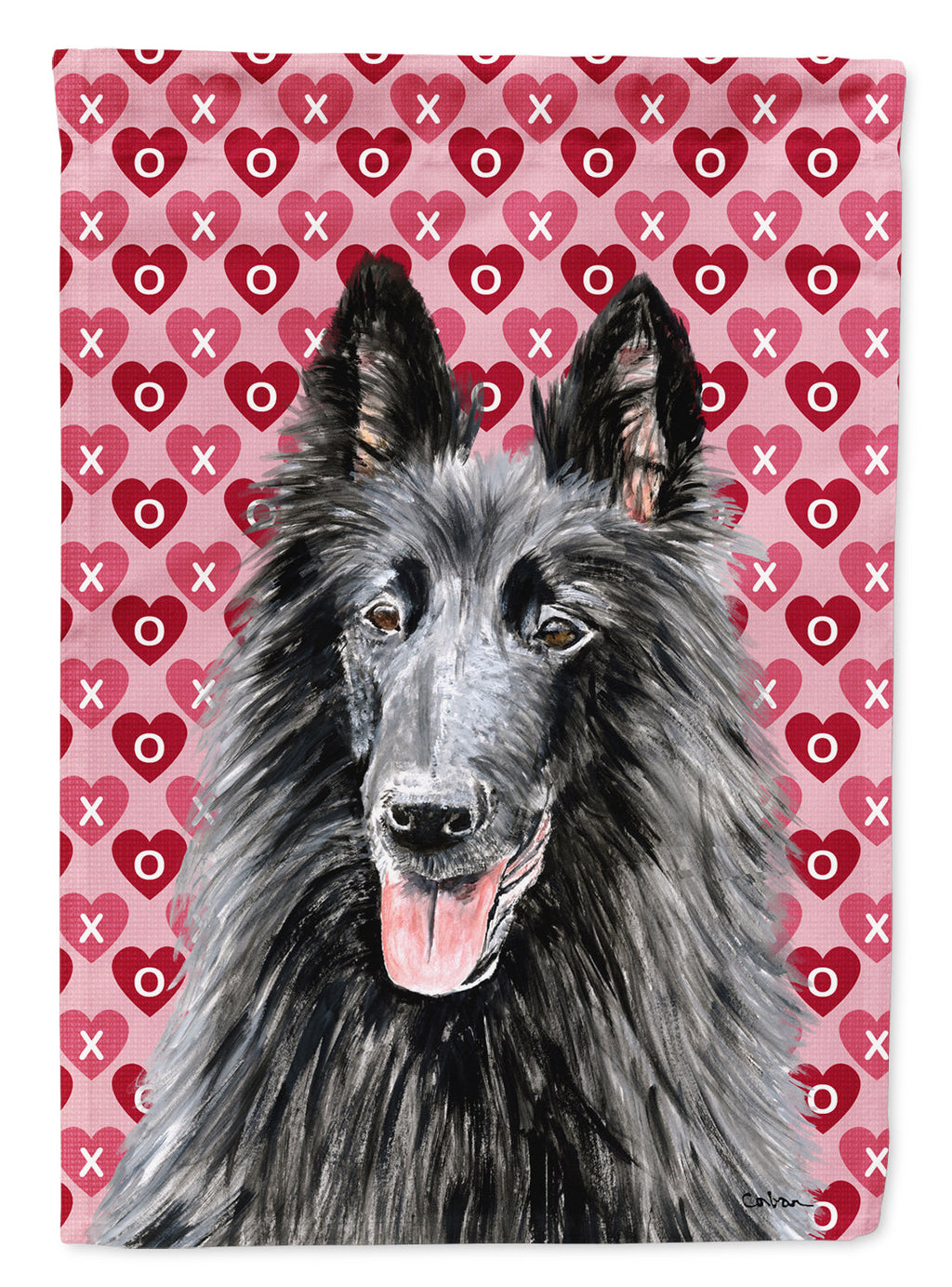 Belgian Sheepdog Hearts Love and Valentine's Day Portrait House Flag 28x40 Porch Sleeve Pole Decorative Outside Yard Banner Artwork Wall Hanging, Polyester