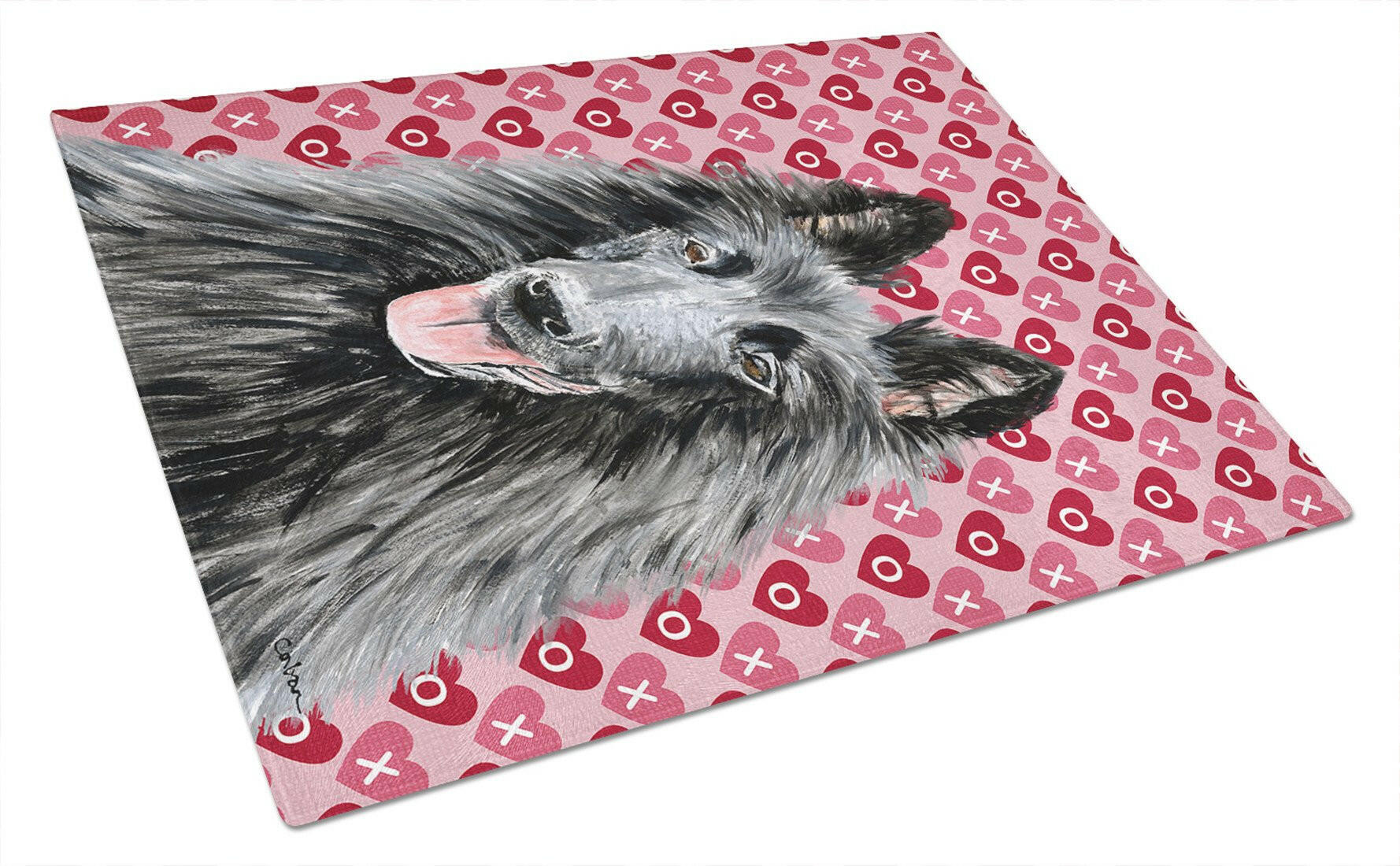 Belgian Sheepdog Hearts Love and Valentine's Day Portrait Cutting Board Tempered Glass Kitchen Cutting Surface, Heat Resistant Chopping, Non-Slip Feet, Food Prep & Serving