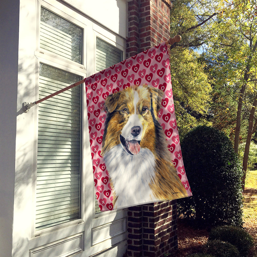 Australian Shepherd Hearts Love Valentine's Day House Flag 28x40 Porch Sleeve Pole Decorative Outside Yard Banner Artwork Wall Hanging, Polyester
