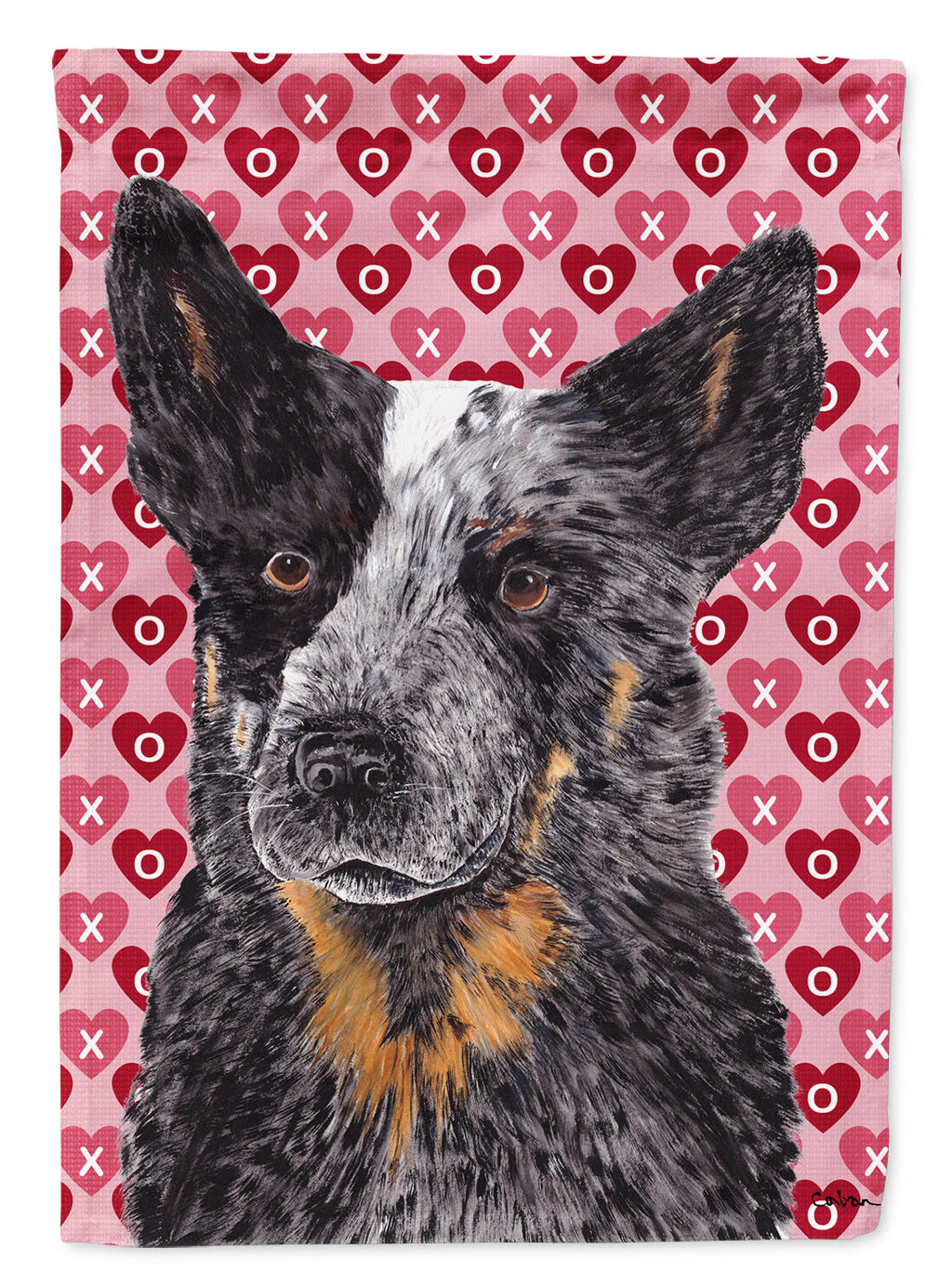 Australian Cattle Dog Hearts Love Valentine's Day House Flag 28x40 Porch Sleeve Pole Decorative Outside Yard Banner Artwork Wall Hanging, Polyester