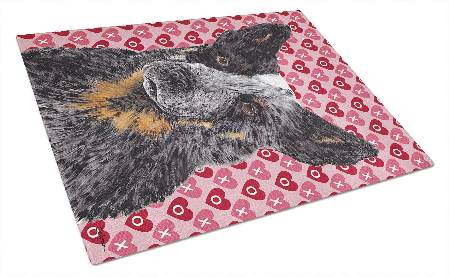 Australian Cattle Dog Hearts Love Valentine's Day Cutting Board Tempered Glass Kitchen Cutting Surface, Heat Resistant Chopping, Non-Slip Feet, Food Prep & Serving