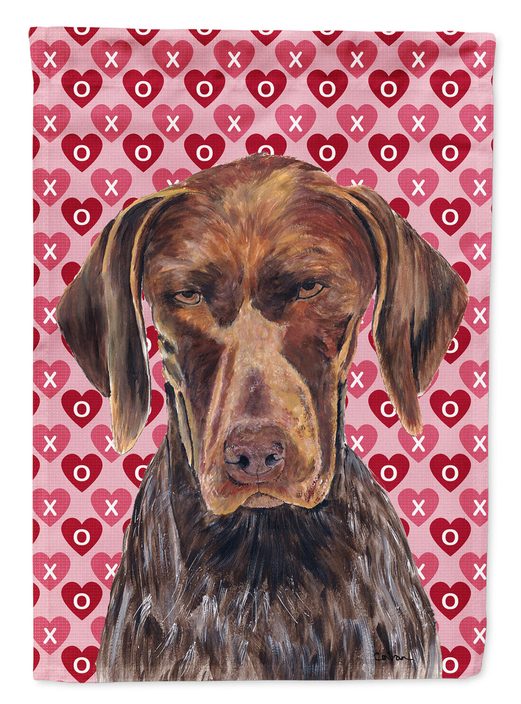 German Shorthaired Pointer Hearts Love and Valentine's Day House Flag 28x40 Porch Sleeve Pole Decorative Outside Yard Banner Artwork Wall Hanging, Polyester