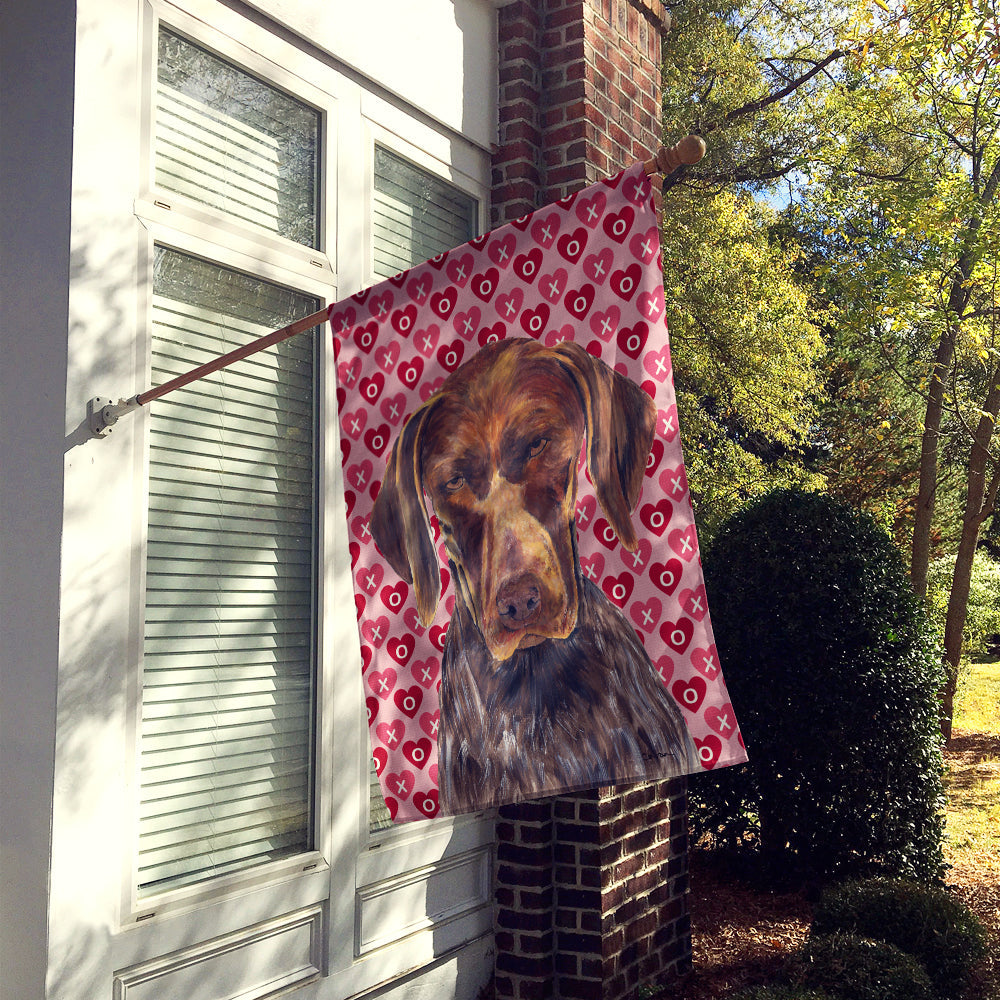 German Shorthaired Pointer Hearts Love and Valentine's Day House Flag 28x40 Porch Sleeve Pole Decorative Outside Yard Banner Artwork Wall Hanging, Polyester