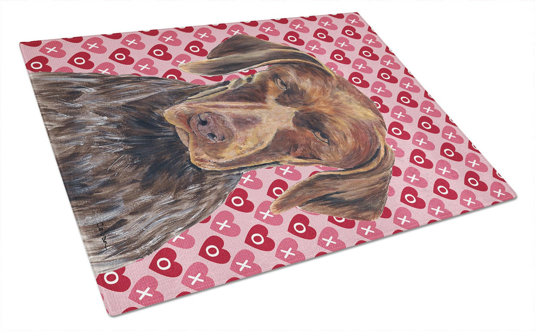 German Shorthaired Pointer Hearts Love and Valentine's Day Cutting Board Tempered Glass Kitchen Cutting Surface, Heat Resistant Chopping, Non-Slip Feet, Food Prep & Serving