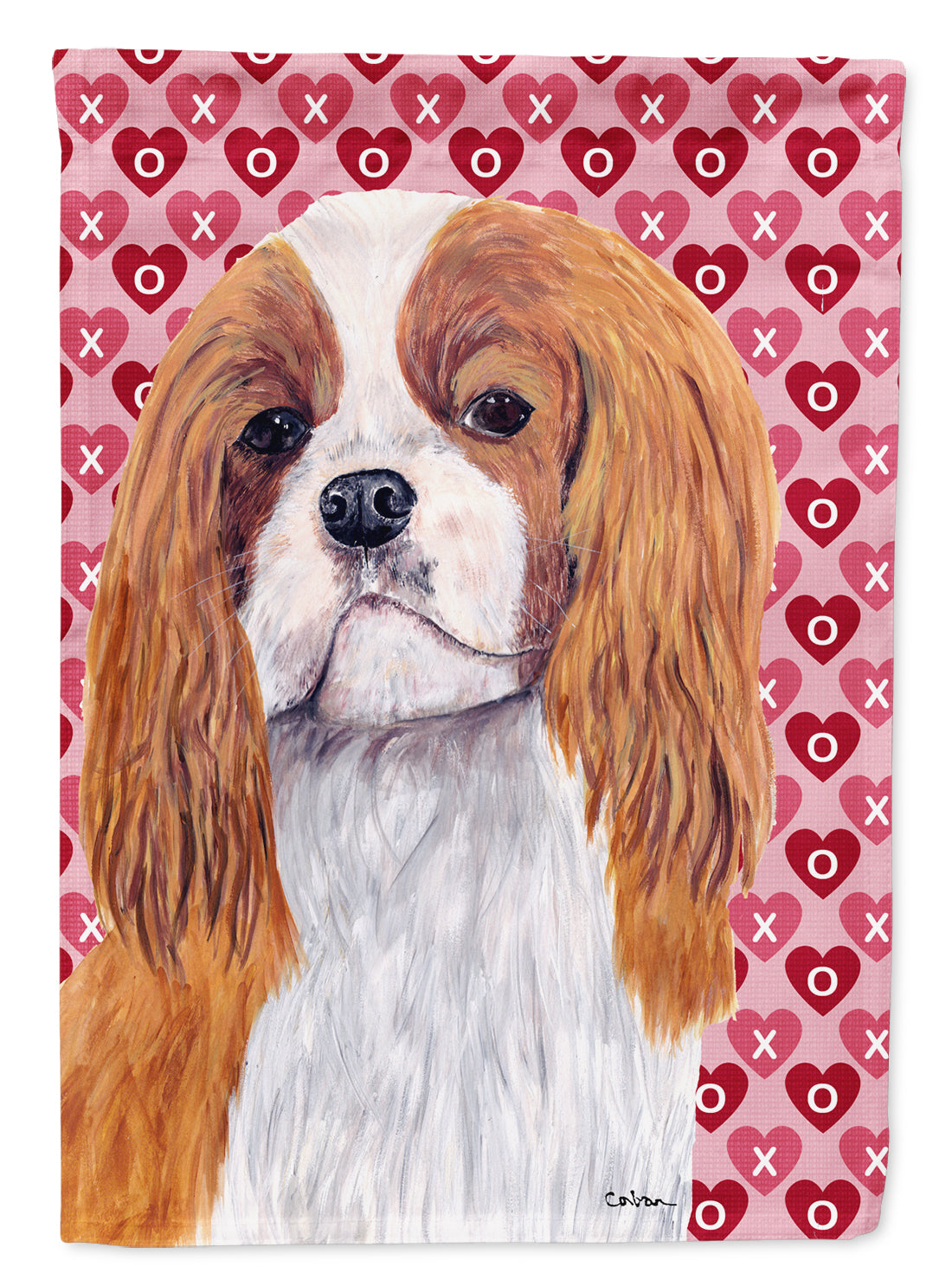 Cavalier Spaniel Hearts Love and Valentine's Day Portrait House Flag 28x40 Porch Sleeve Pole Decorative Outside Yard Banner Artwork Wall Hanging, Polyester