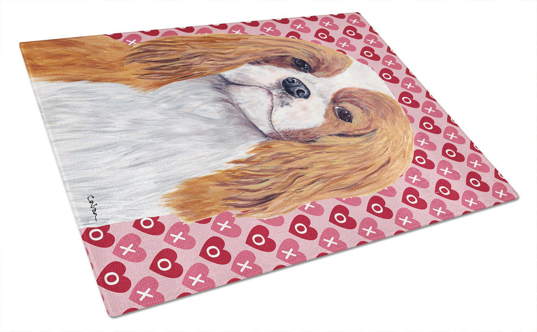 Cavalier Spaniel Hearts Love and Valentine's Day Portrait Cutting Board Tempered Glass Kitchen Cutting Surface, Heat Resistant Chopping, Non-Slip Feet, Food Prep & Serving