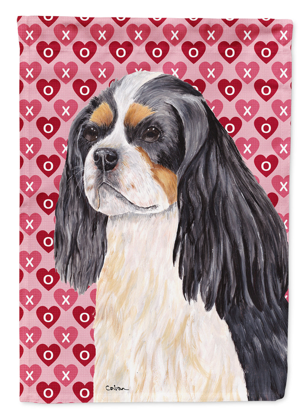Cavalier Spaniel Hearts Love and Valentine's Day Portrait House Flag 28x40 Porch Sleeve Pole Decorative Outside Yard Banner Artwork Wall Hanging, Polyester