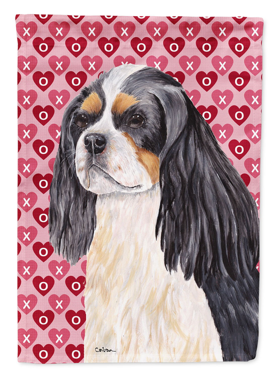 Cavalier Spaniel Hearts Love and Valentine's Day Portrait House Flag 28x40 Porch Sleeve Pole Decorative Outside Yard Banner Artwork Wall Hanging, Polyester