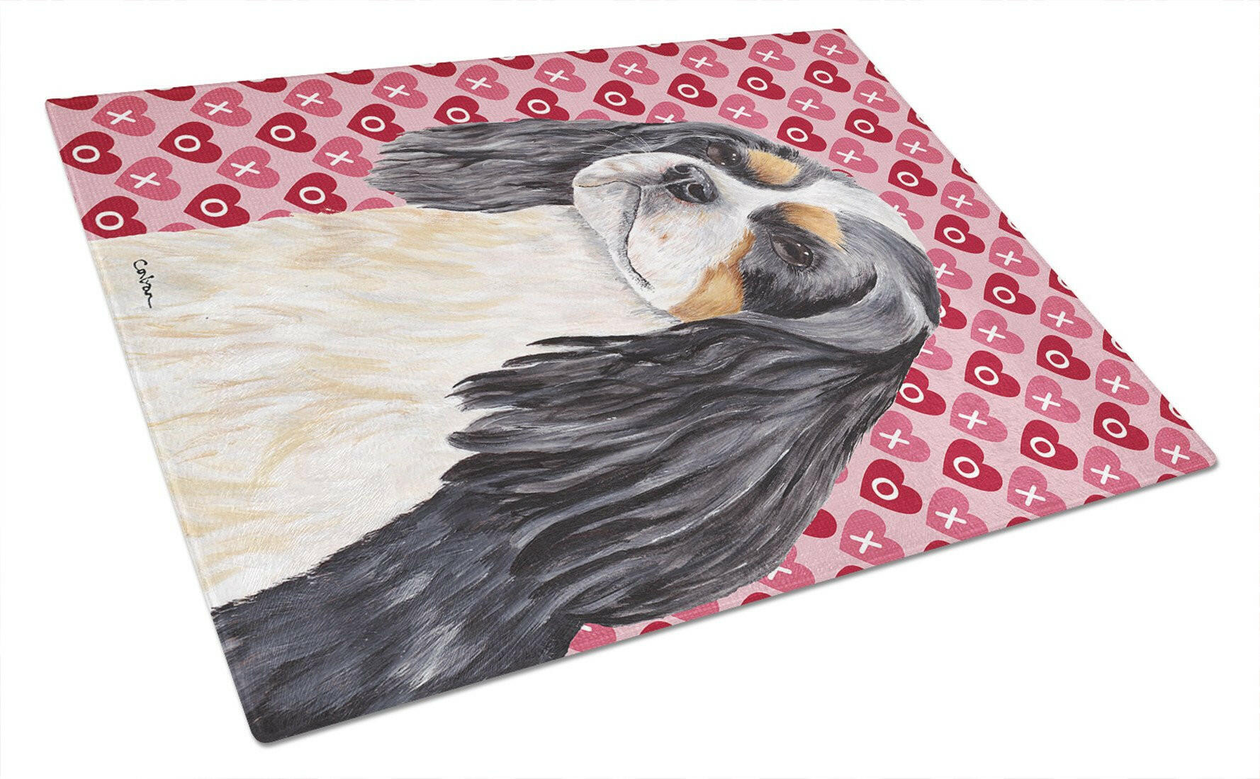 Cavalier Spaniel Hearts Love and Valentine's Day Portrait Cutting Board Tempered Glass Kitchen Cutting Surface, Heat Resistant Chopping, Non-Slip Feet, Food Prep & Serving